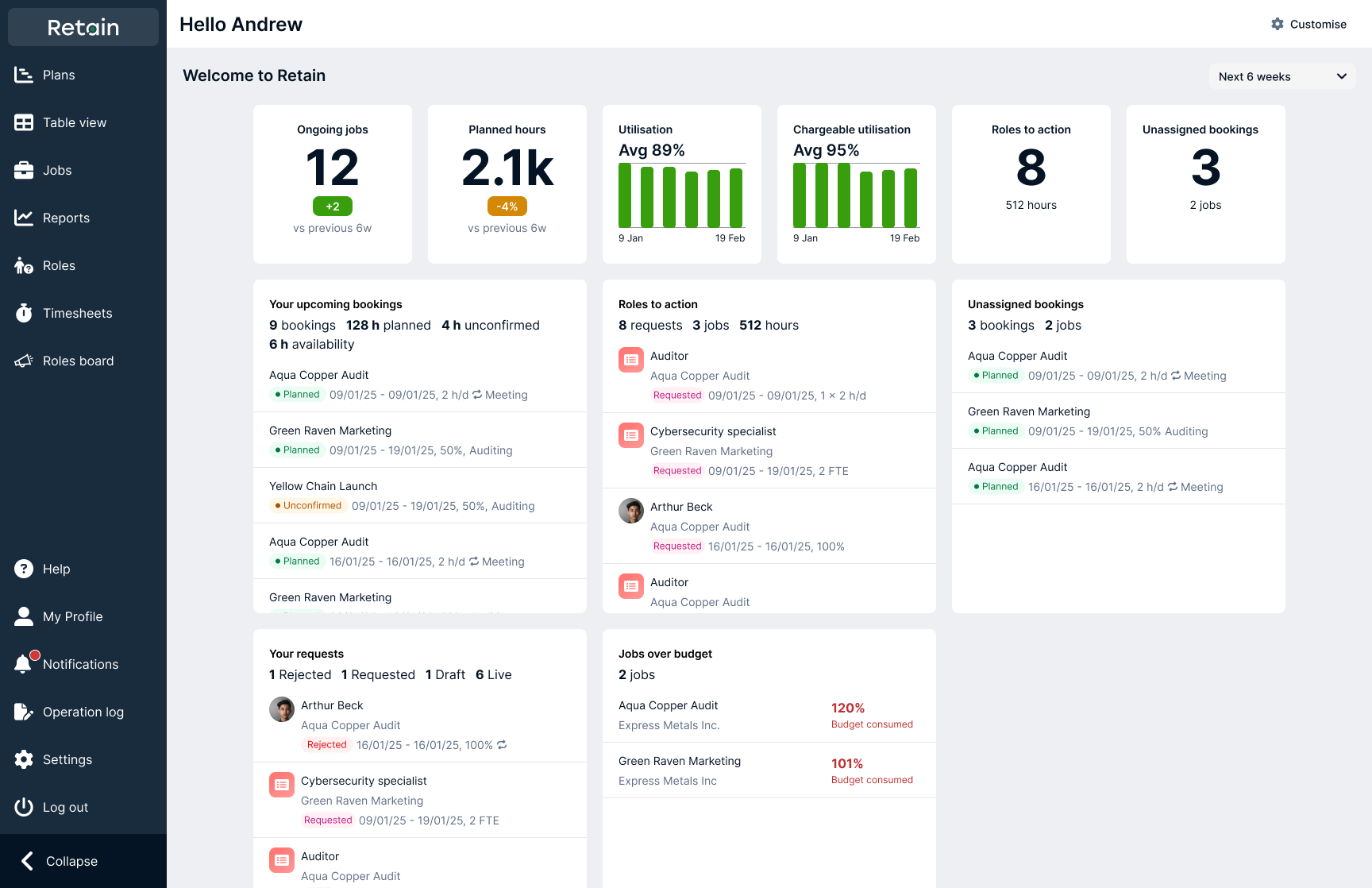 Example software for human resource planning